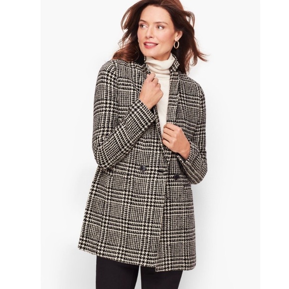Talbots Houndstooth Plaid Wool Blend Jacket Blazer Black White Fall size 12 - Picture 1 of 7